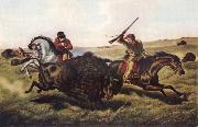 Tait Arthur Fitzwilliam Life on the Prairie-The Buffalo Hunt oil on canvas